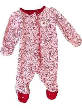Just One You Baby Heart-Print Footed One-Piece - Red/White